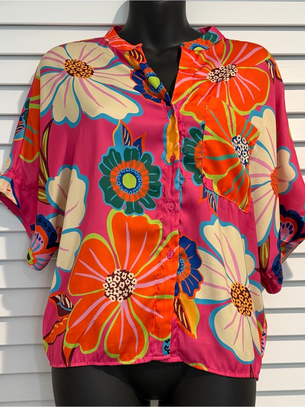 Industry Colorful Tropical Short Sleeve Blouse
